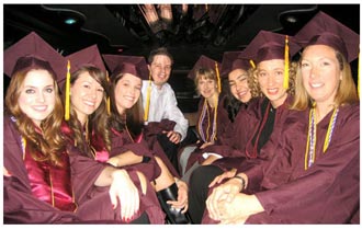 people on a graduation limo